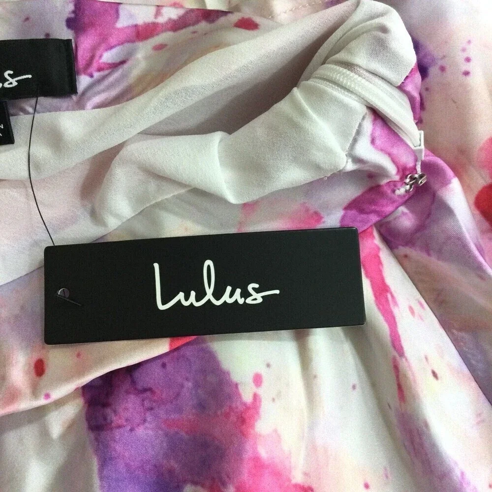 Lulu's Womens Satin Tie-Dye Splatter Side Zip Long Maxi Skirt Pink Size XS